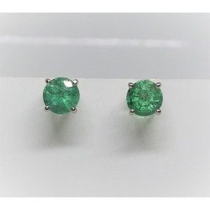 14k White Gold 0.80 TCW Natural Green Emerald Studs